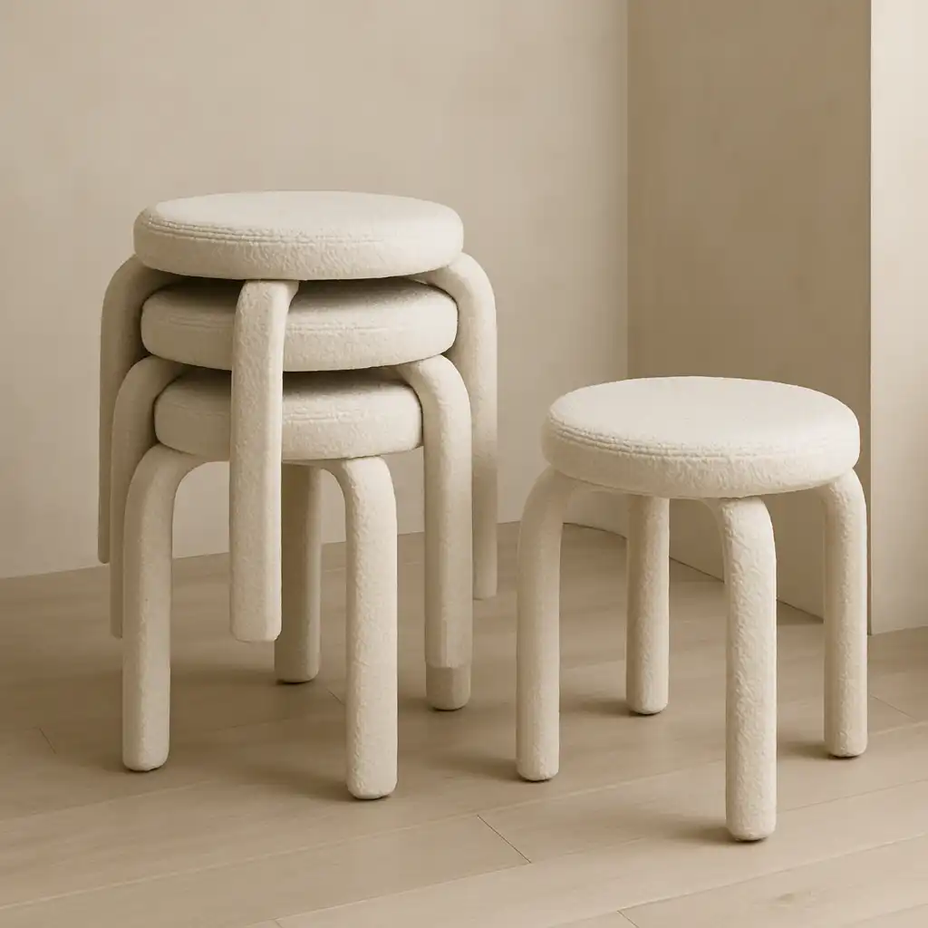 Sgabelli Impilabili 2026: Guida Definitiva al Design Salvaspazio in Tessuto Bouclé per un Arredo Moderno e Funzionale