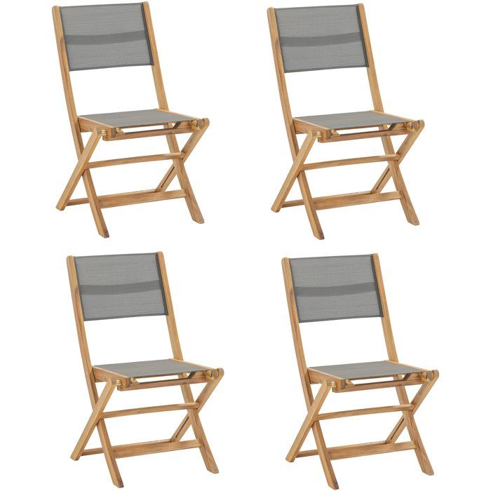 Set di 4 sedie da giardino in legno di acacia FSC e seduta in textilene - 50 x 57 x 90 cm - Grigio