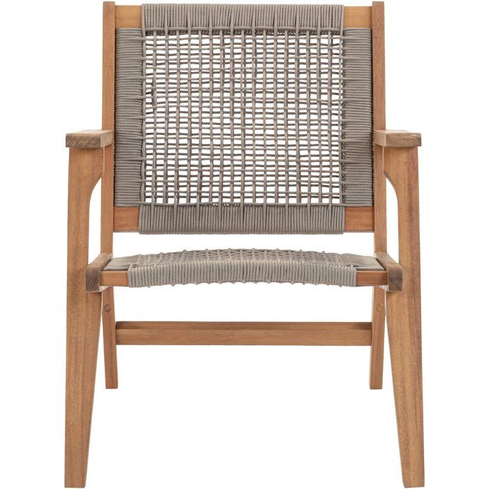 Poltroncina bassa in legno FSC Acacia e resina intrecciata - 1 persona - Merida - Verde oliva