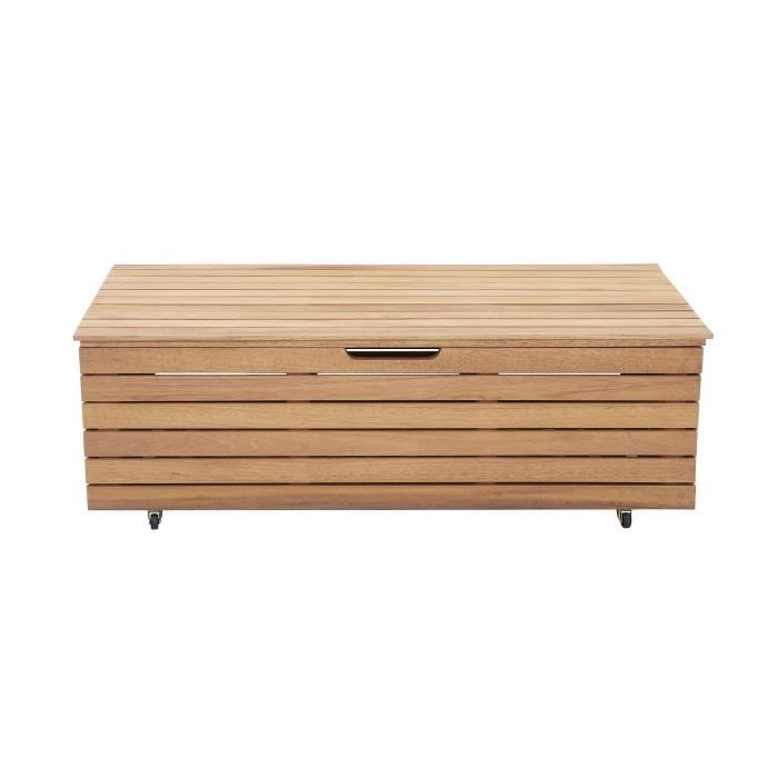 Cassapanca da giardino 190L in legno esotico di eucalipto FSC - 190 L - 48,5 x 109,5 x 37 cm - Con ruote - Effetto teak