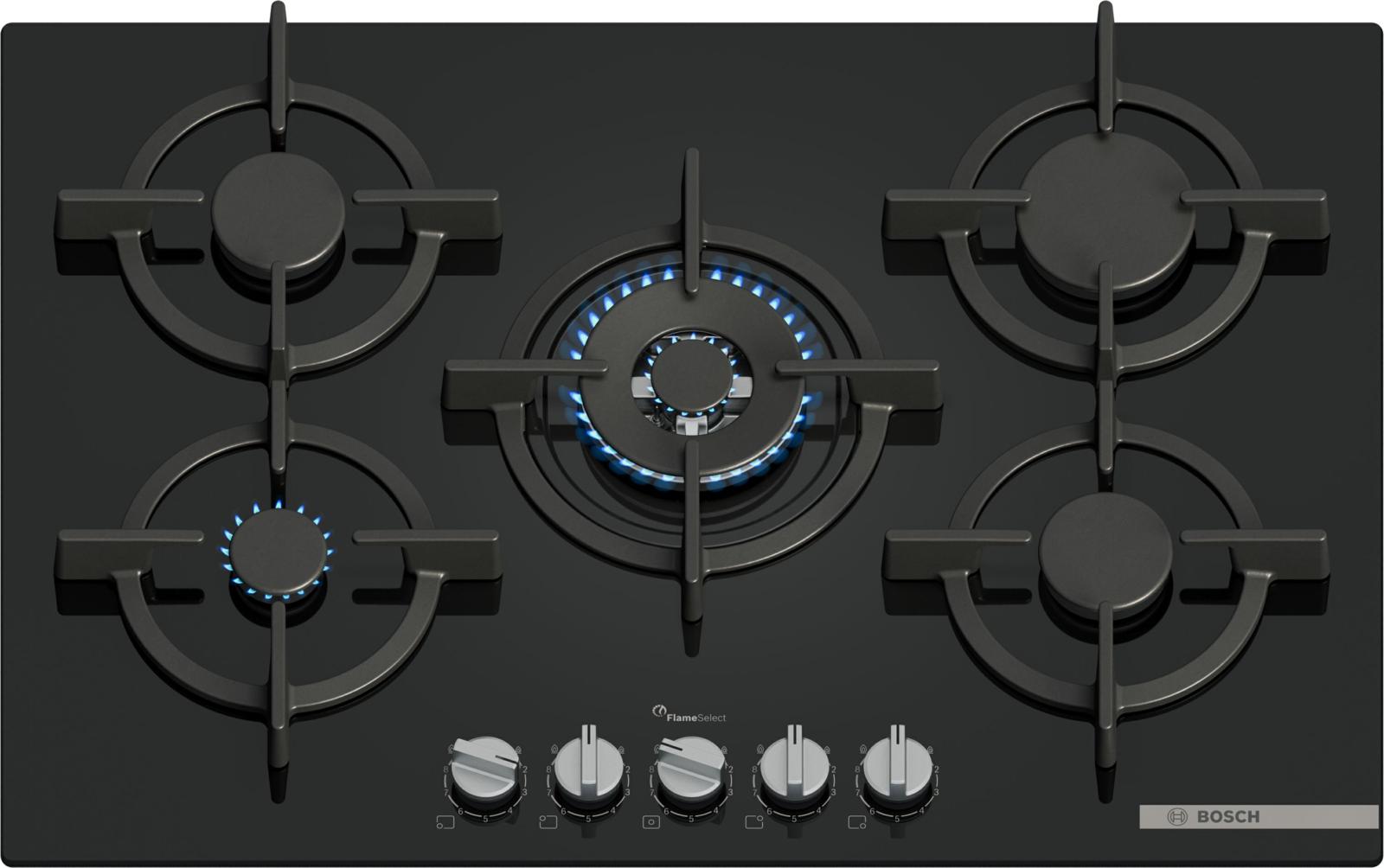 BOSCH PIANO COTTURA INCASSO GASVETRO TEMPER. 5ZONE 75CM NERO PPQ7A6I15