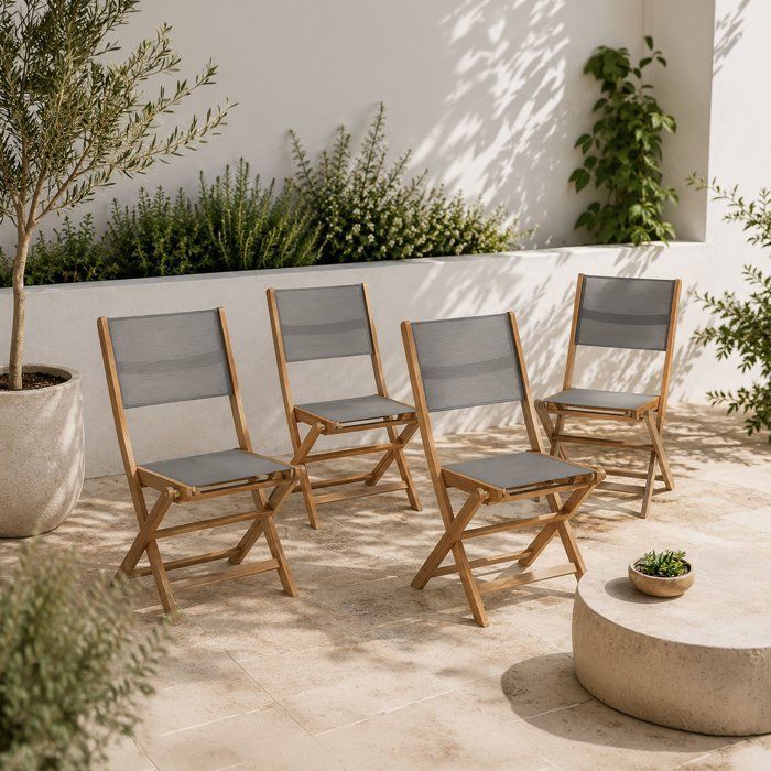 Set di 4 sedie da giardino in legno di acacia FSC e seduta in textilene - 50 x 57 x 90 cm - Grigio