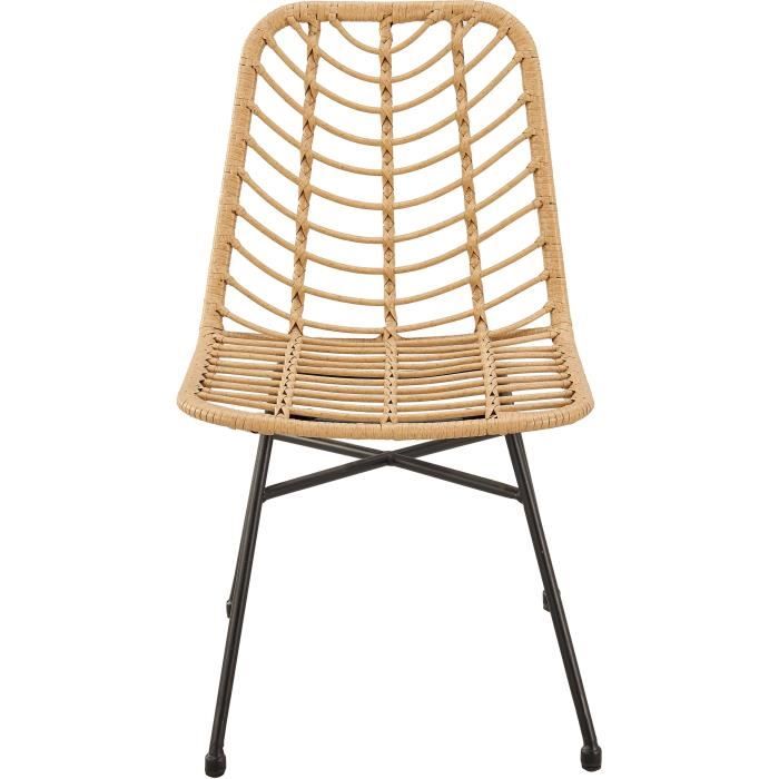 Set di 2 sedie da giardino - Simil rattan naturale - Struttura in acciaio - L63,5 x A 86 x P 48 cm