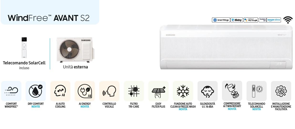 Condizionatore 12000 btu Samsung monosplit WINDFREE AVANT S2 WIFI A+++/A++ F-AR12AV2