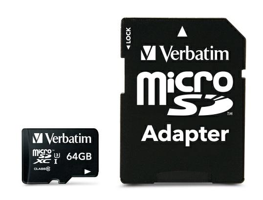 VERBATIM MICRO SD PRO 64GB U3 CON ADATTATTATORE 47042 CL10