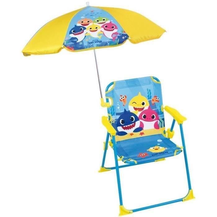 FUN HOUSE Baby Shark Sedia da campeggio pieghevole con ombrellone - H.38,5 x L.38,5 x P.37,5 cm + ombrellone ø 65 cm - Per bambini