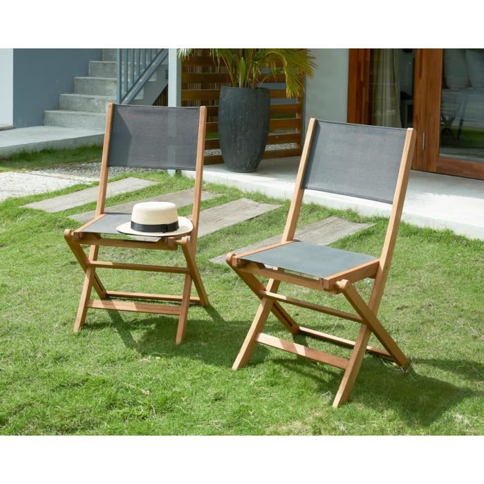 Set di 4 sedie da giardino in legno di acacia FSC e seduta in textilene - 50 x 57 x 90 cm - Grigio