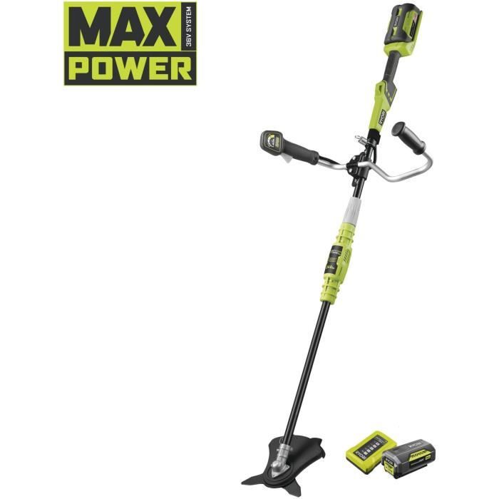 Decespugliatore - RYOBI - Manubrio - Filo Ø 1 x 1,65 mm - Lama 3 denti - 1 batteria al litio + 36 V 4,0 Ah + 1 caricabatterie 1,7 A