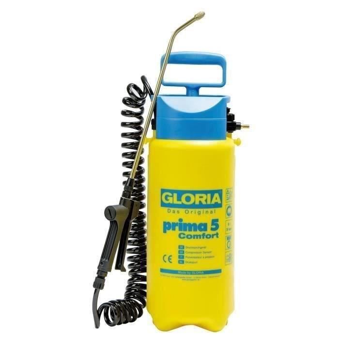 GLORIA - Prima 5 Comfort - Atomizzatore a pressione 5L con lancia e ugello in ottone e tubo spiralato 2m50