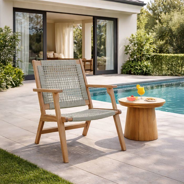 Poltroncina bassa in legno FSC Acacia e resina intrecciata - 1 persona - Merida - Verde oliva