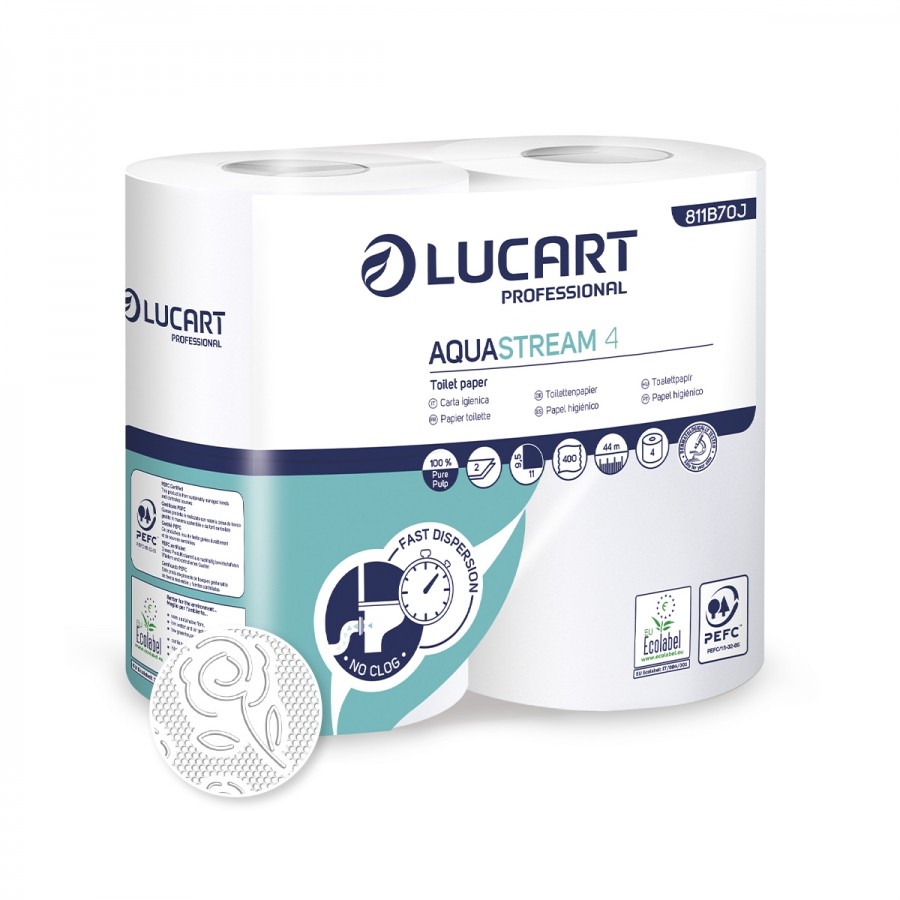 Imballo da 14 confezioni di Aquastream idrosolubile 4 Carta igienica rotolo maxi