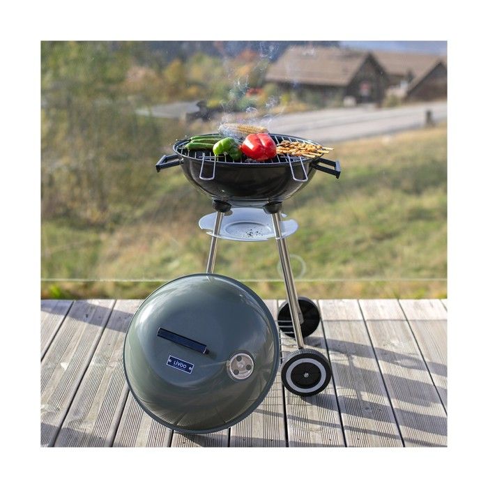 Barbecue a carbonella - LIVOO - DOC172K - ø41 cm - Griglia in acciaio cromato - Altezza 69,5 cm - Maniglie - 2 ruote dentate