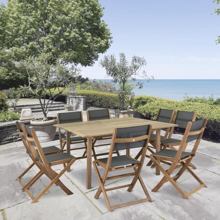 Set di 2 sedie in legno di acacia FSC e textilene - Grigio