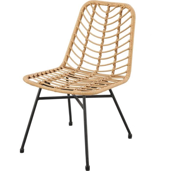 Set di 2 sedie da giardino - Simil rattan naturale - Struttura in acciaio - L63,5 x A 86 x P 48 cm