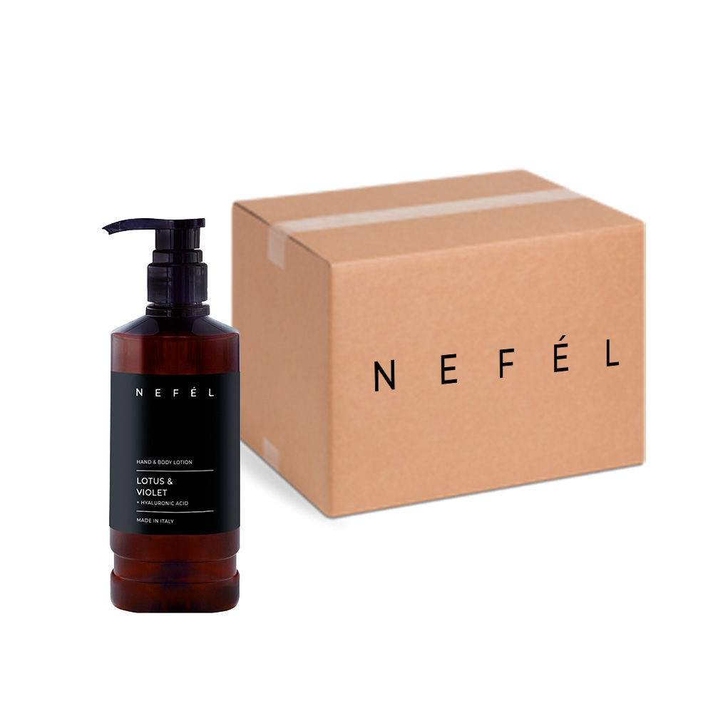 Scatola 6 pezzi crema corpo e mani Lotus e Violet 480 ml - Nefel