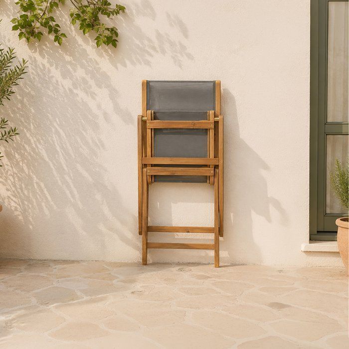 Set di 4 sedie da giardino in legno di acacia FSC e seduta in textilene - 50 x 57 x 90 cm - Grigio