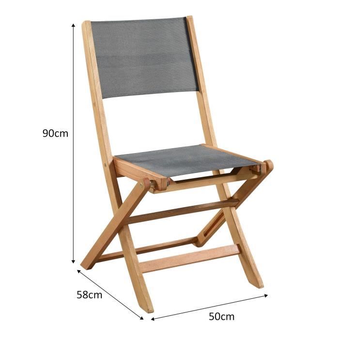 Set di 4 sedie da giardino in legno di acacia FSC e seduta in textilene - 50 x 57 x 90 cm - Grigio