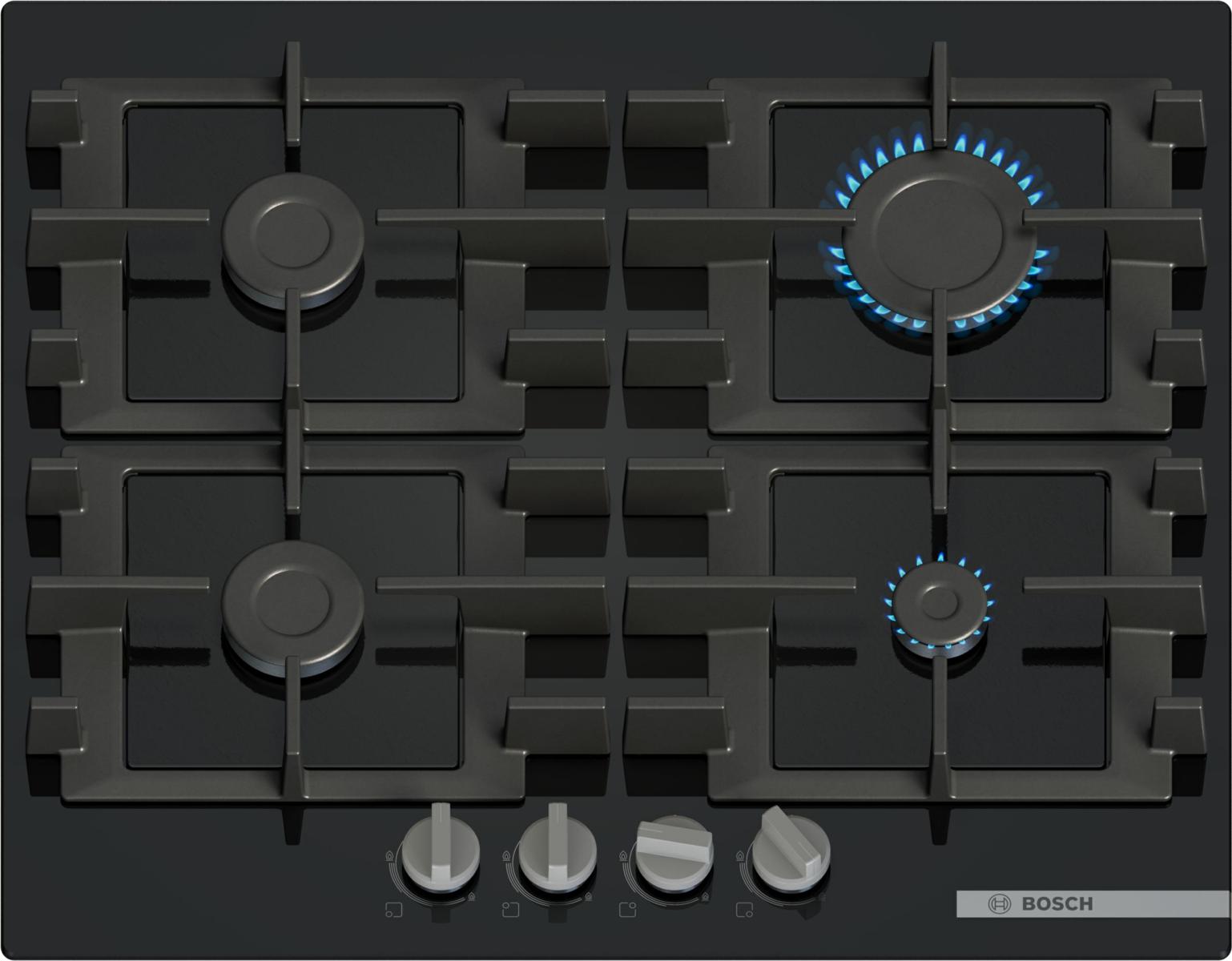Piano cottura a gas 4 fuochi Bosch 60CM NERO PNP6B6K40