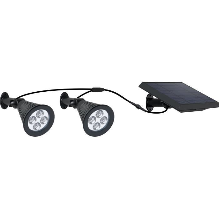 Doppio faretto solare collegato con pannello solare remoto 2 in 1 per pungere o fissare una potente illuminazione LED bianco dimmerabile FAMILY SPIKY