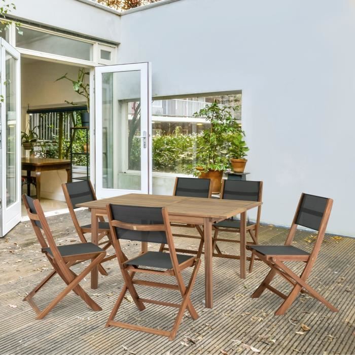 Set di 2 sedie in legno di acacia FSC e textilene - Grigio