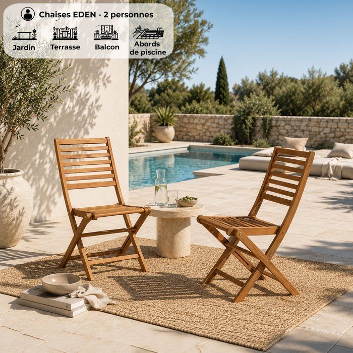 Set di 2 sedie pieghevoli da giardino in eucalipto FSC - 57,5x46,5x90cm