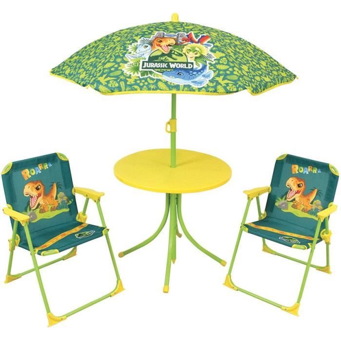 FUN HOUSE Mobili da giardino Jurassic Dinosaur - 1 tavolo 46 x ø46 cm, 2 sedie 53 x 38,5 x 37,5 cm e 1 ombrellone 125 x ø100 cm