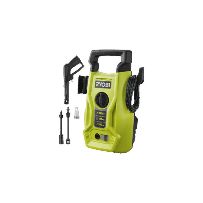 Ryobi RY100PWA 1400 W Detergente ad alta pressione - 100 bar - 360 L - Flessibile 5 M PVC - Lance Vario