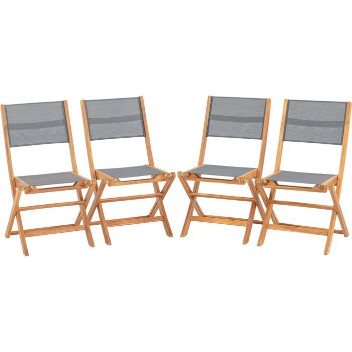 Set di 4 sedie da giardino in legno di acacia FSC e seduta in textilene - 50 x 57 x 90 cm - Grigio