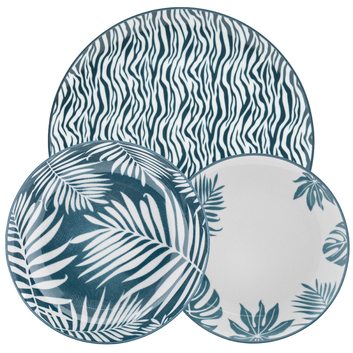 Servizio tavola 18 pz (6 piatti piani, 6 fondi, 6 frutta) Ø 27 cm, Ø 21 cm, Ø 19 cm - Merida