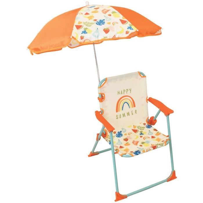 FUN HOUSE Sedia da campeggio pieghevole con ombrellone Fruity's - H.38,5 x L.38,5 x P.37,5 cm + ombrellone ø 65 cm - Per bambini
