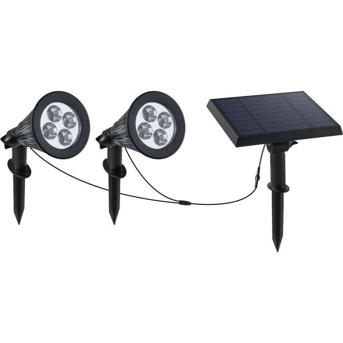 Doppio faretto solare collegato con pannello solare remoto 2 in 1 per pungere o fissare una potente illuminazione LED bianco dimmerabile FAMILY SPIKY