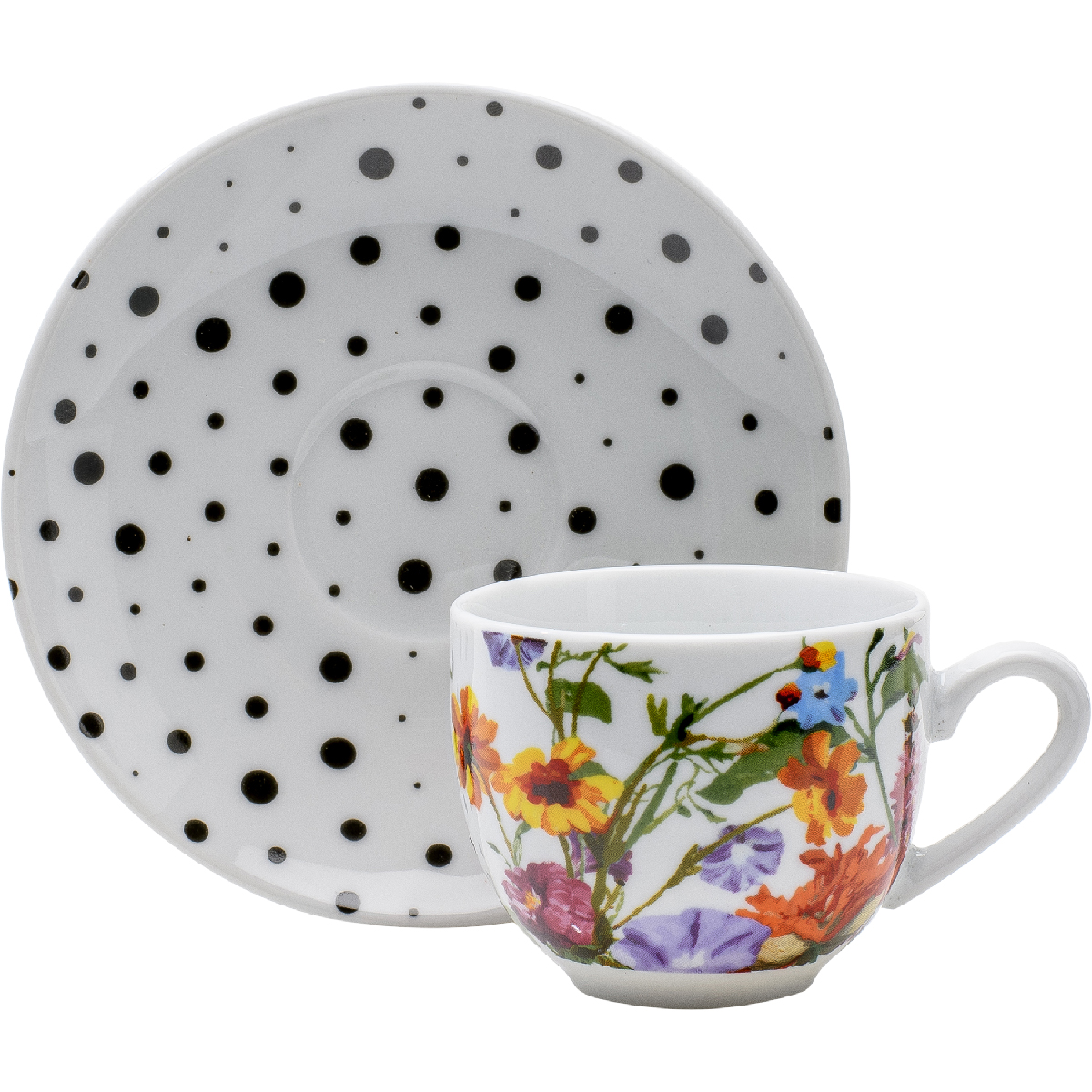 Set 6 tazze caffè con piattino porcellana 100 ml - Flor