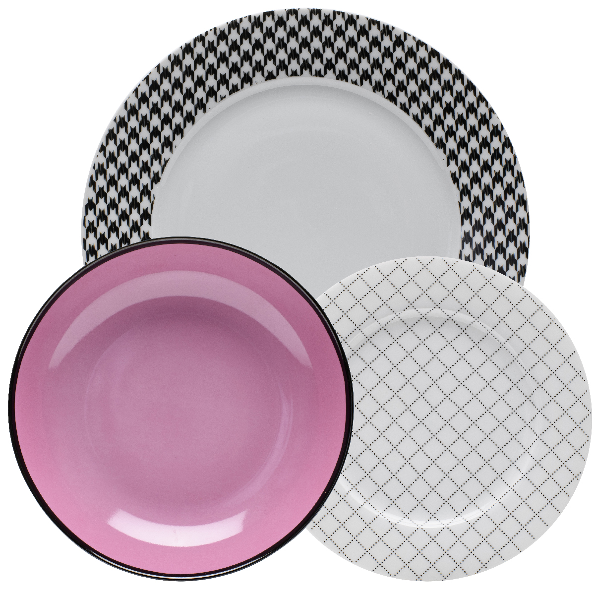 Servizio tavola 18 pz (6 piatti piani, 6 fondi, 6 frutta) Ø 27 cm, Ø 21 cm, Ø 19 cm - Coco