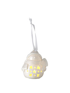 Set 2 decorazioni in porcellana Pupazzo di neve con LED<br>7,5 x 6 x h 8,5 cm - Decor
