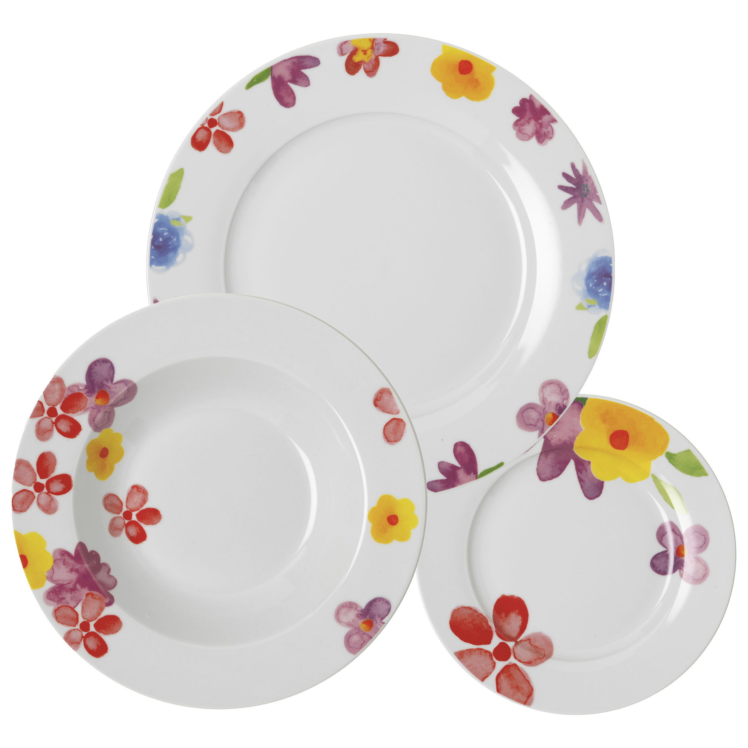 Servizio tavola porcellana 18 pz (6 piatti piani, 6 piatti fondi, 6 piatti frutta) Ø 27 cm, Ø 22 cm, Ø 19 cm - Floreal