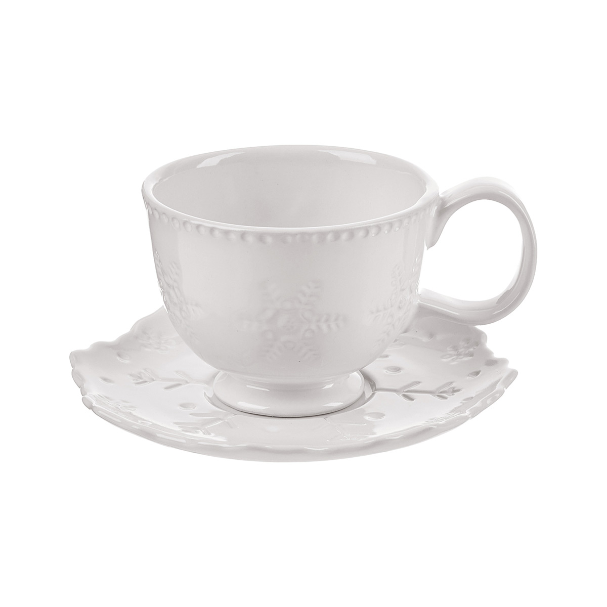 Set 2 tazze tè in ceramica con piattino con decorazione a rilievo • 200 ml - Frozen