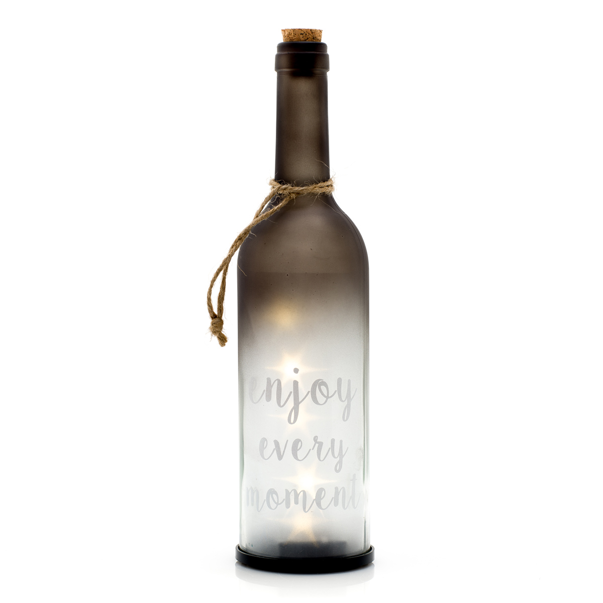Decorazione in PVC.<br>Bottiglia con frase con LED<br>Ø 8 x h 29 cm - Decor