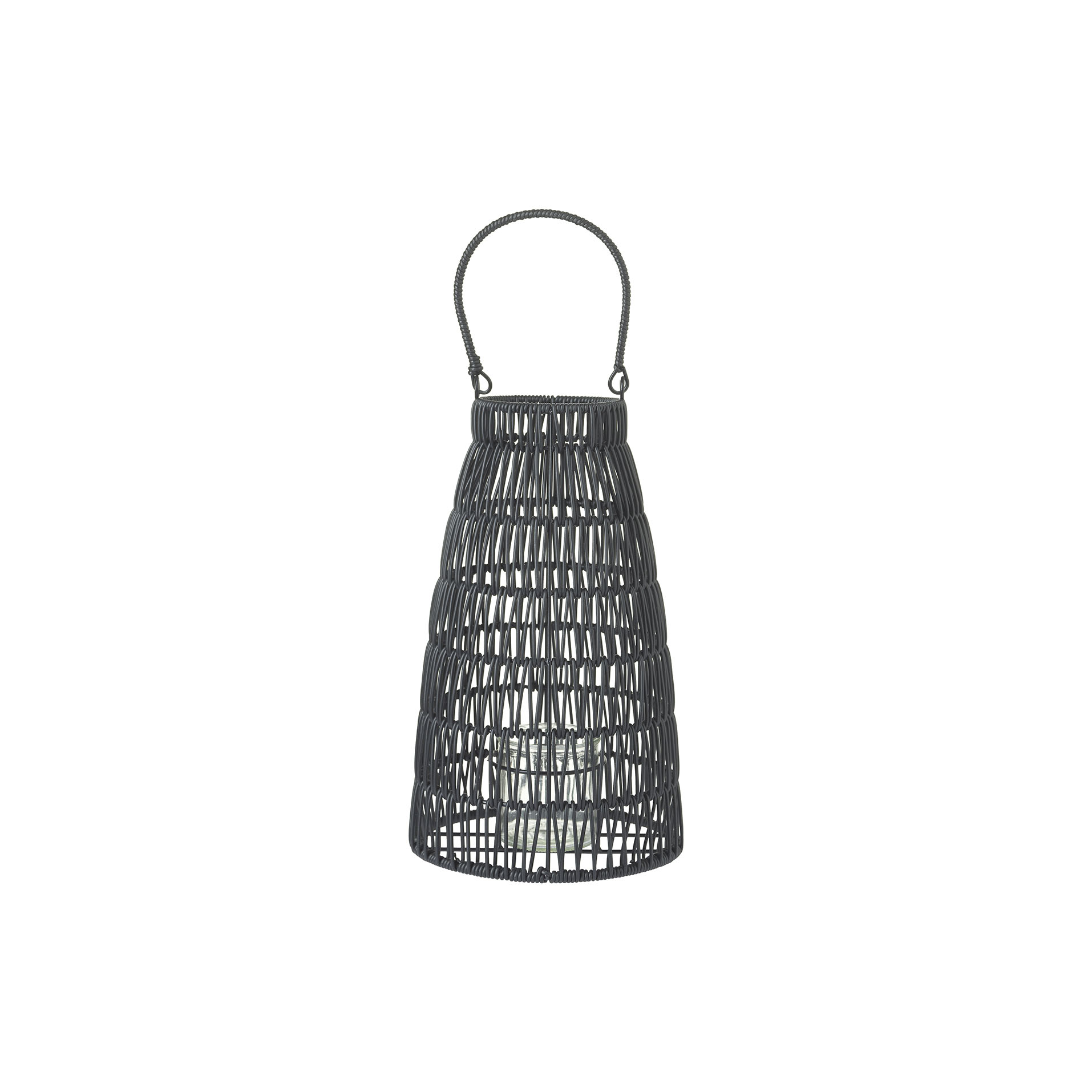 Lanterna con maniglia in rattan sintetico con vaso portacandela in glass. Ø 20 x h 34 cm - Illumina