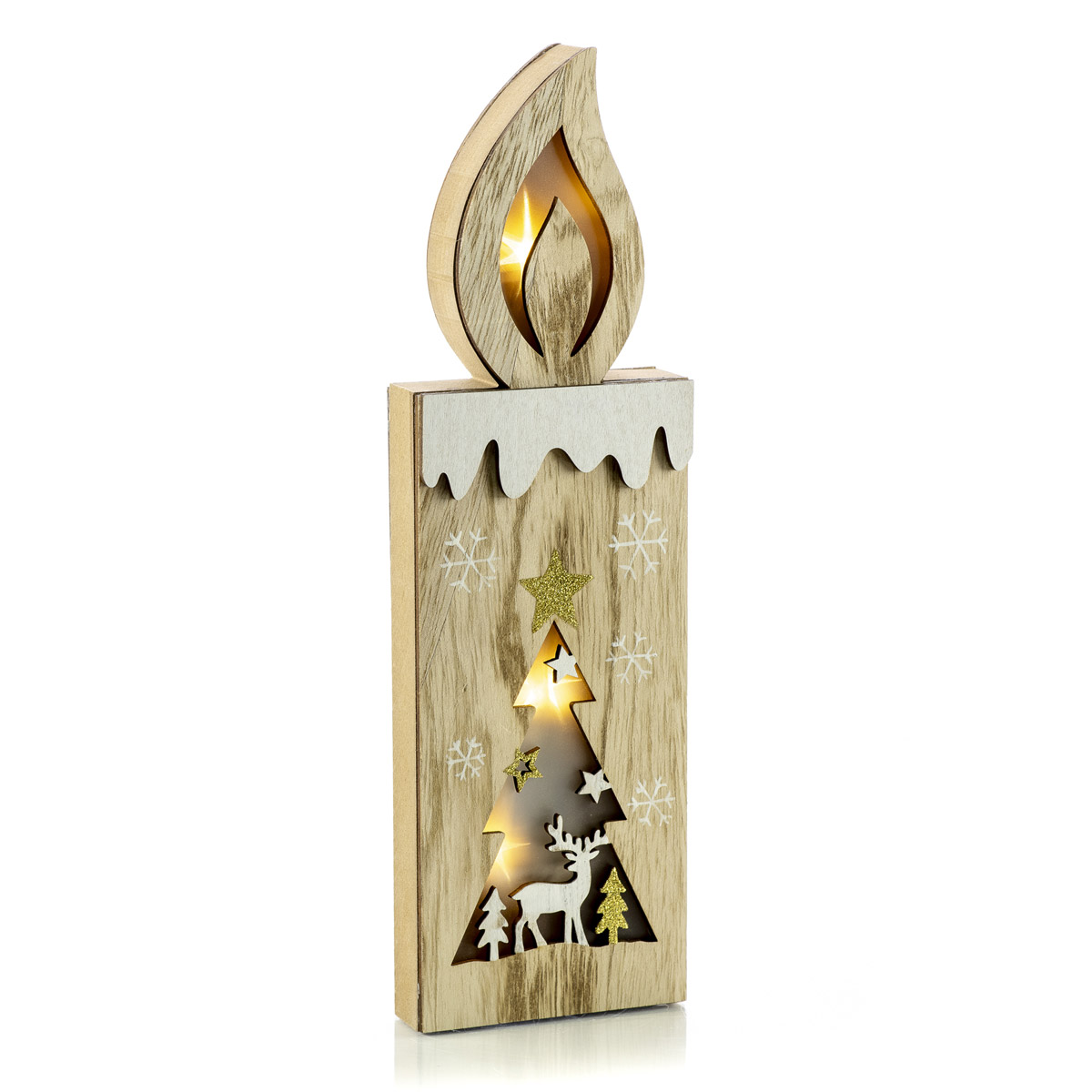 Decorazione in legno con incisione e LED 9 x h 30 cm - Decor