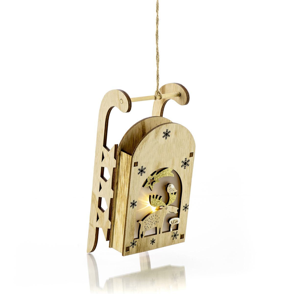 Decorazione in legno con incisione e LED 20 x 9 x h 7 cm - Decor