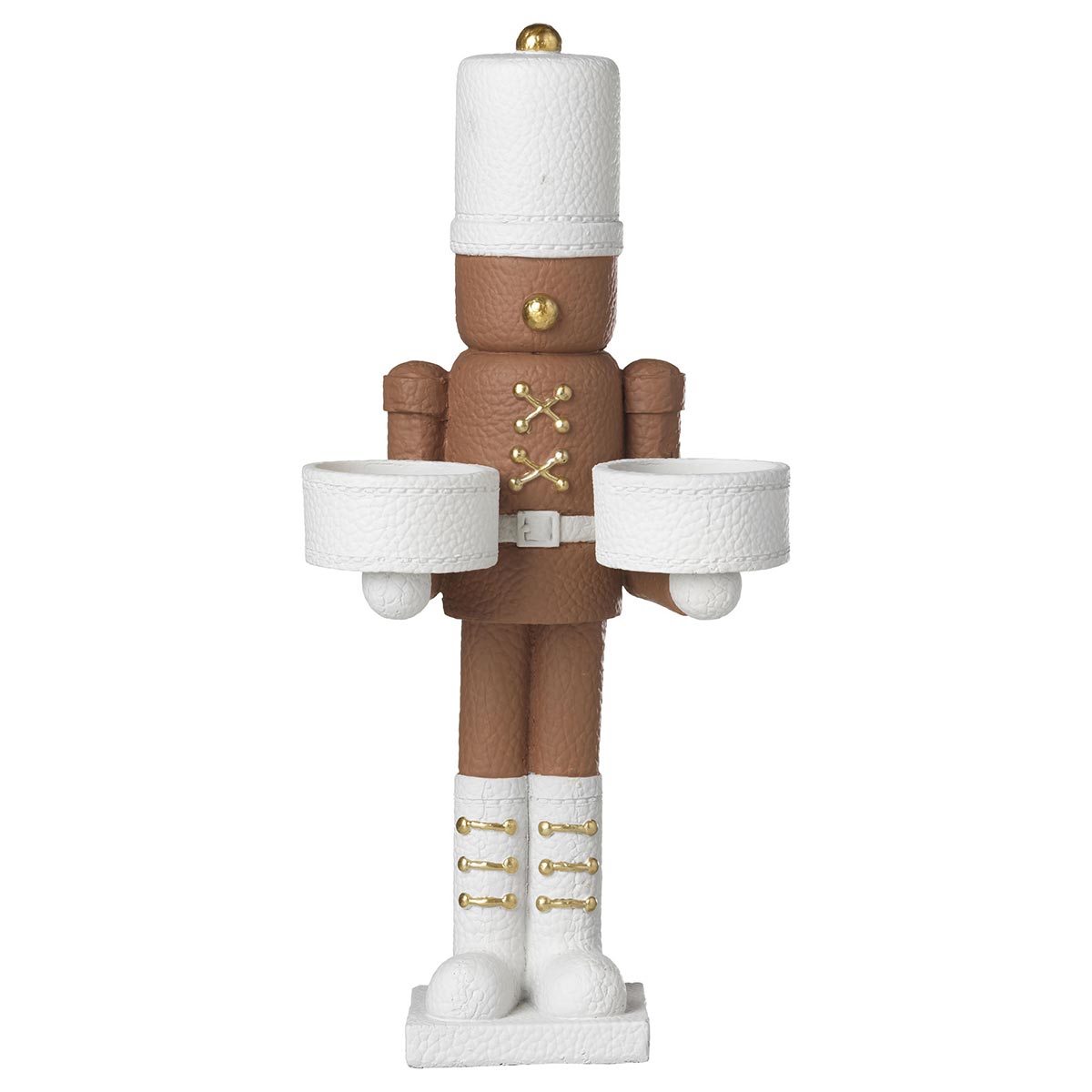 Nutcracker in poliresina porta tealight con finitura effetto pelle • 14 x 9 x h 29 cm - Noel En Cuir