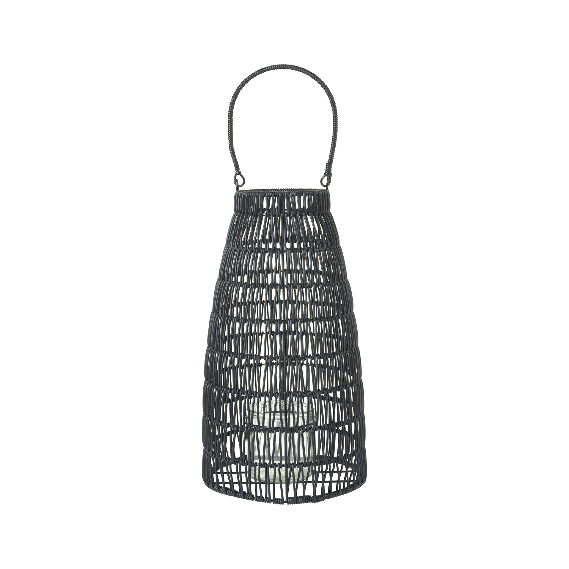 Lanterna con maniglia in rattan sintetico con vaso portacandela in glass. Ø 23 x h 42 cm - Illumina