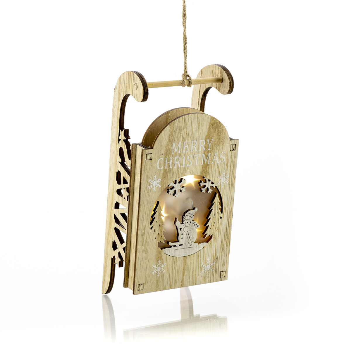 Decorazione in legno con incisione e LED 20 x 9 x h 7 cm - Decor