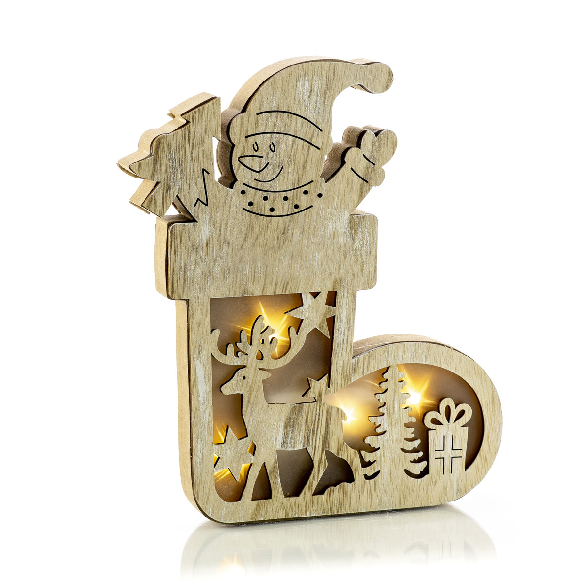 Decorazione in legno con incisione e LED 18 x h 24 cm - Decor