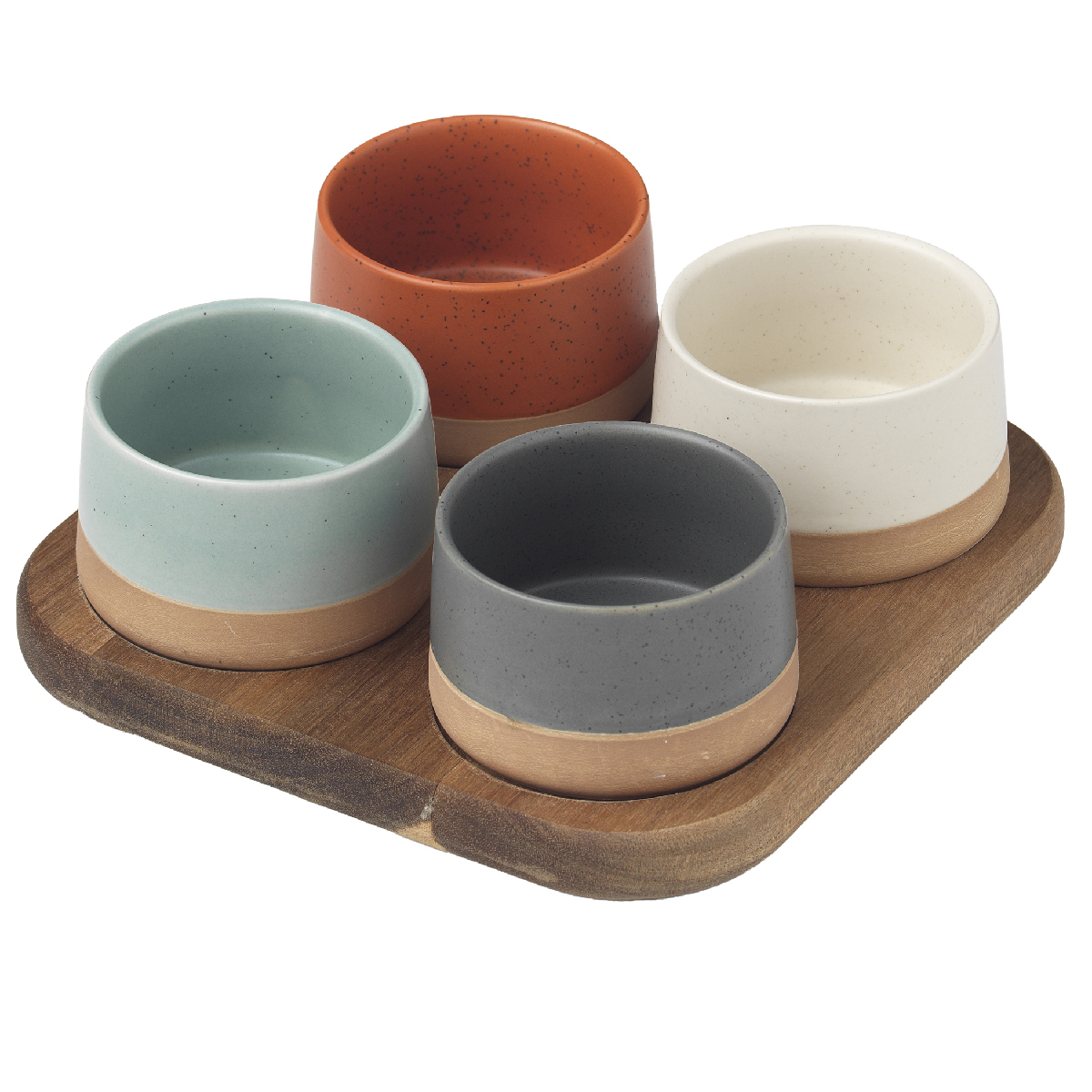 Set 4 ciotoline Ø 9,5 x h 5,5 cm con vassoio in legno 22 x 22 cm - Stones