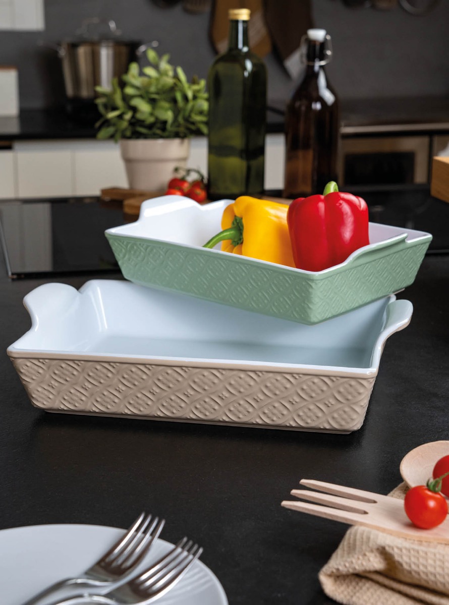 Set 2 pirofile da forno in stoneware con manici Tortora 36 x 25 cm e Verde 31 x 20 cm - Miba