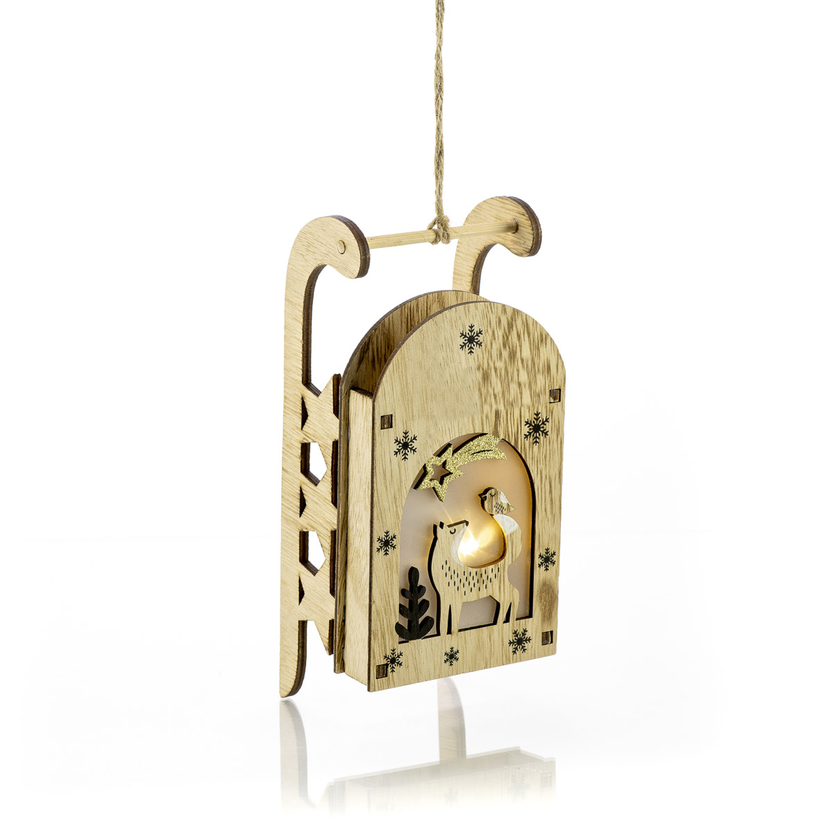 Decorazione in legno con incisione e LED 20 x 9 x 7 cm - Decor