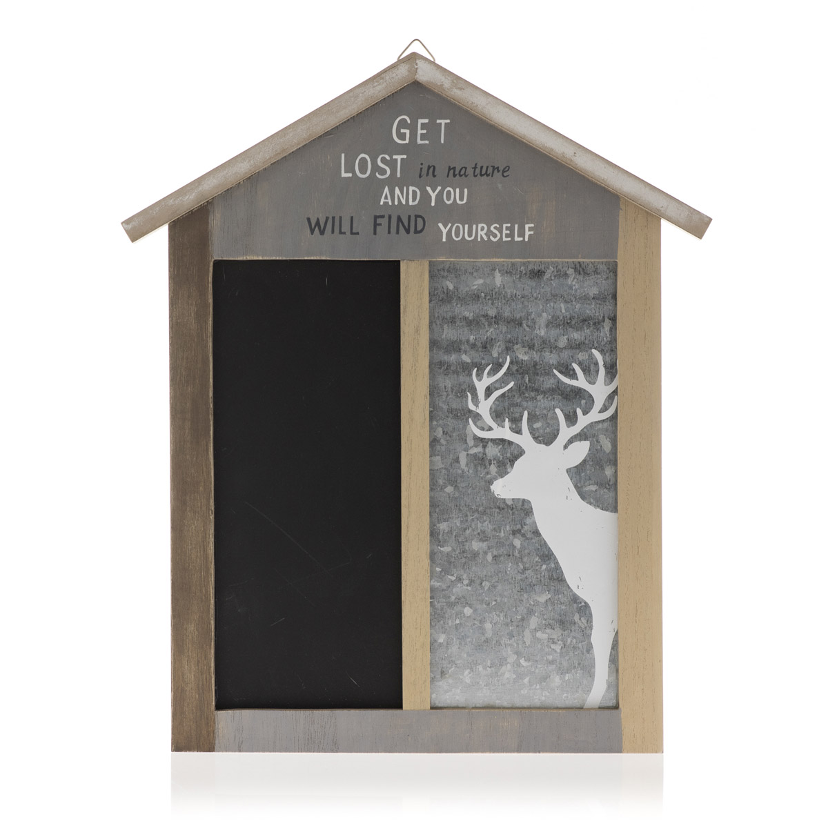 Decorazione in legno.<br>Casetta con lavagna <br>magnetica e decorazione - Decor