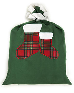 Sacco Babbo Natale verde 100% cotone decorato 50 x 70 cm - Kilty