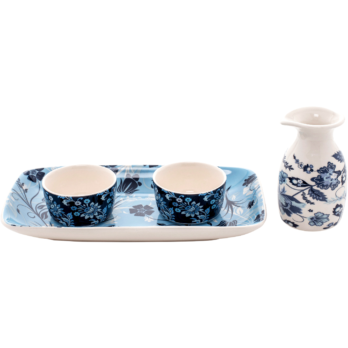 Set soya (1 caraffa, 2 ciotoline e 1 vassoio) caraffa 100 ml, ciotoline 30 ml, vassoio 22 x 12 cm - Kyoto